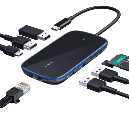 Adaptador Multipuerto Usb Tipo C Aukey 8 En 1 Hdmi Pd Rj45