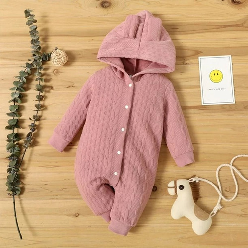 Mameluco Enterizo Con Capucha Para Bebé, Rosa