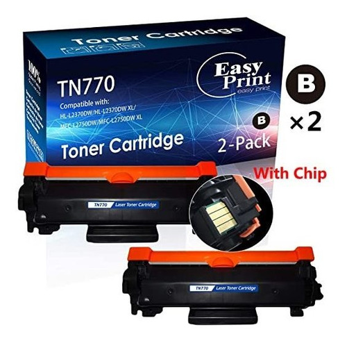 (2-pack, 2x Negro) Compatible Tn770 Tn770 Cartuchos De Tóner
