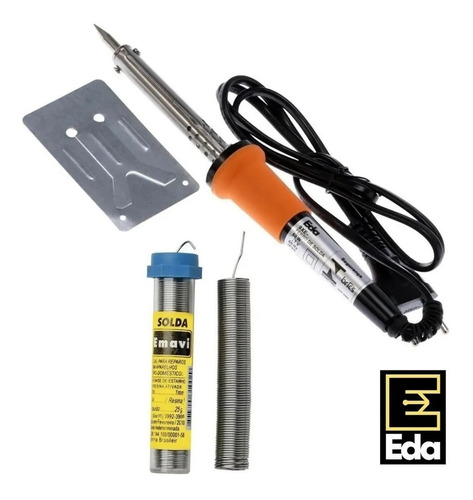 Kit Ferro De Solda 60w C/ Inmetro 220v + Tubo De Estanho Eda