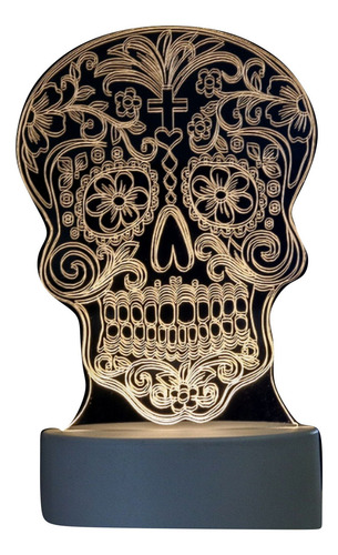 Luminária 3d Caveira Mexicana Abajur | 7 Cores Cúpula Base Preta Ou Branca Estrutura Led Ajuste De 7 Cores 127/220v