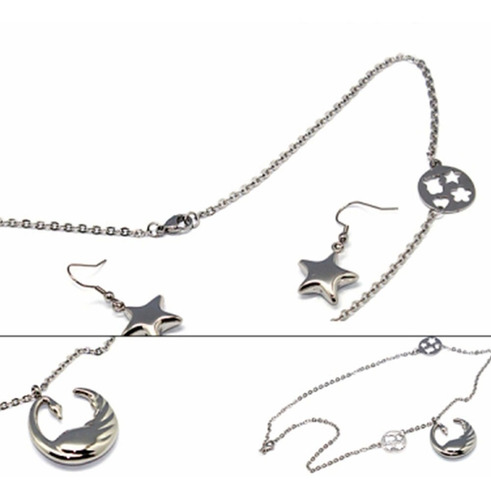 Set De 3 Piezas Collar Y Aretes Diseño Cisne Y Estrellas