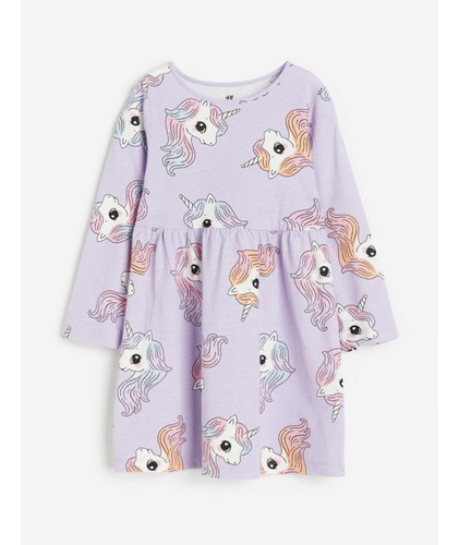 Vestido H&m Algodon Unicornios Manga Larga 4/6 Años