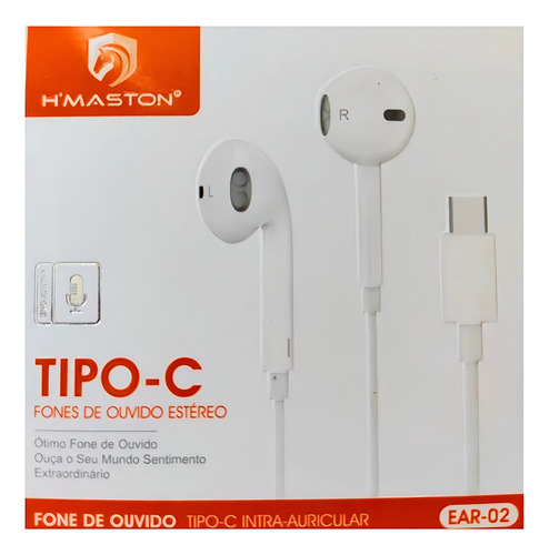 Fone De Ouvido Estéreo H'maston Entrada Tipo-c Ear-02 Branco Luz Azul