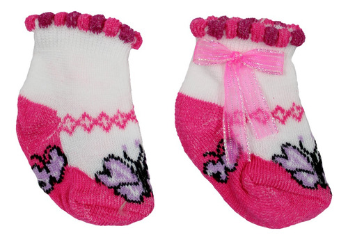 Waa Calceta Tin Para Bebes Estampados Con Moño Colores 12pzs