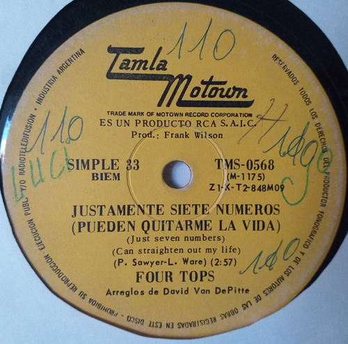 Four Tops - Justamente Siete Numeros - Simple Tamla Motown