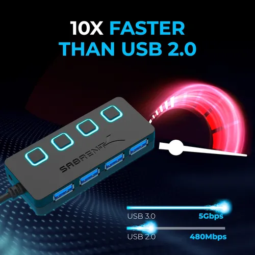 Hub Usb Sabrent Usb 3.0 De 4 Puertos Con Interruptores De Al