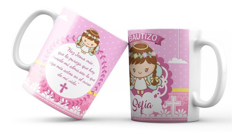 12 Tazas Personalizadas Recuerdos Para Bautizo De Niña