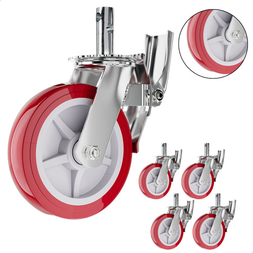 Kit 4 Rodízios Para Andaime Giratórios Com Trava Dupla Freio Industrial Rodinha Eixo De Aço Capacidade 800kg Tamanho 6x2 Roda 6 Polegadas Borracha Pvc