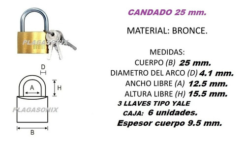 Imagen 2 de 10 de Candados De Bronce 25mm Mayorista 6 Unidades Pesados 3 Llave