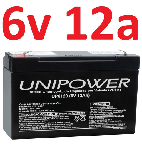 Bateria Recarregável 6v 12a Up6120 Brinquedo 12ah Unipower *