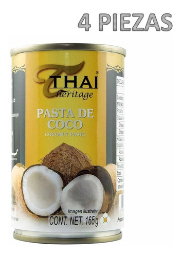 Concentrado O Pasta De Coco 100% Thai Heritage 4pzs C/u 165g