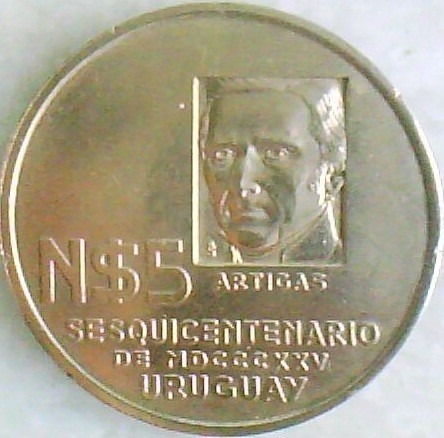 Uruguay Sesquicentenario De 1825 Moneda N$5 Año 1975