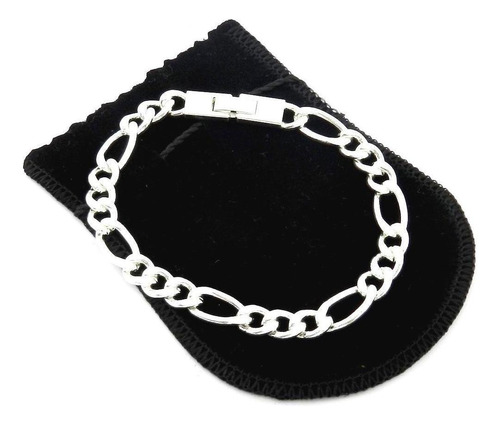 Pulseira Masculina 23cm 7mm Largura Folheada Prata Pl202