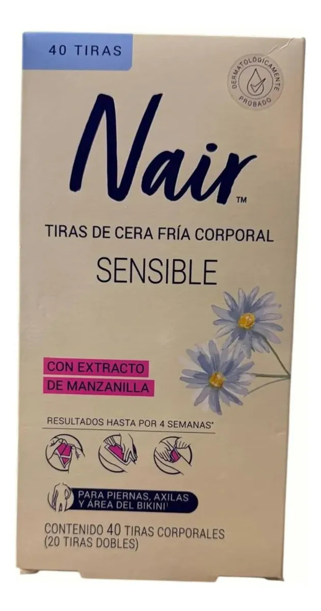 Tiras de cera fria corporal Extracto de Manzanilla 40 unidades Nair