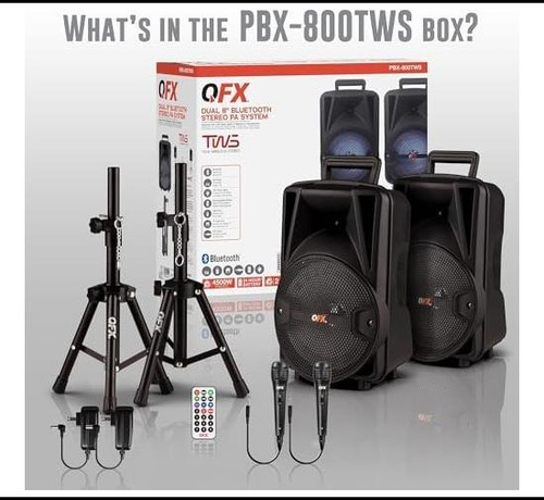 Qfx Pbx-800tws Sistema Pa Estéreo Bluetooth 8 Pulgadas Ews