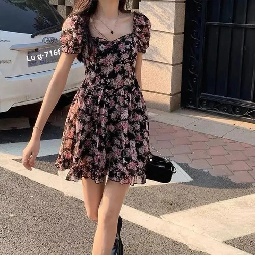 Minivestido Evasé Con Estampado Floral Para Mujer Con Cuello