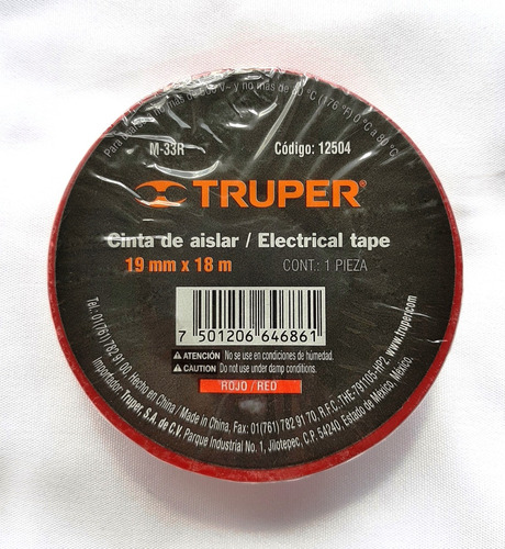 Teipe Truper Electrico Rojo 3/4'' X 18 Metros M-33r