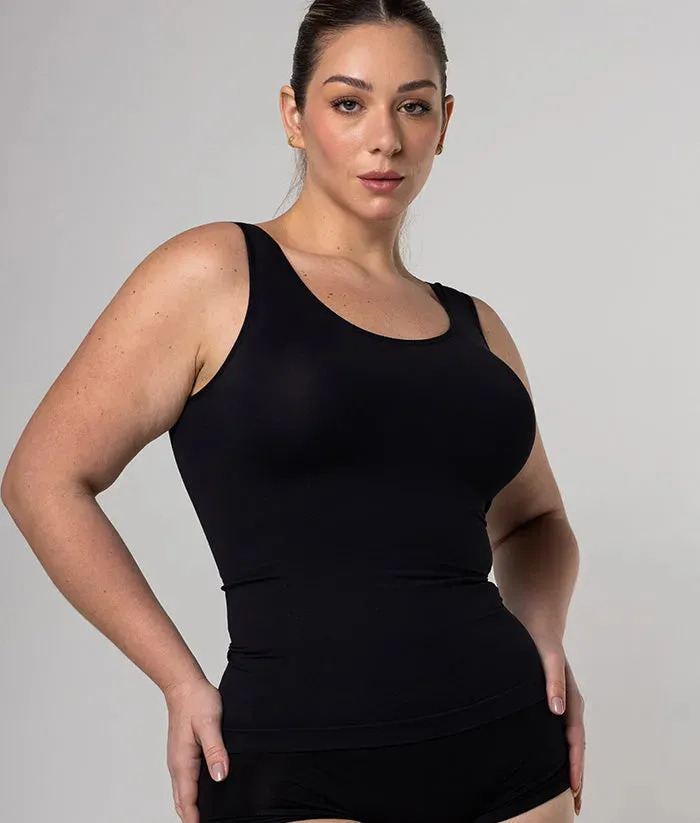 Regata Modeladora Feminina Cinta Redutora Busto Alça Larga Preto Gg