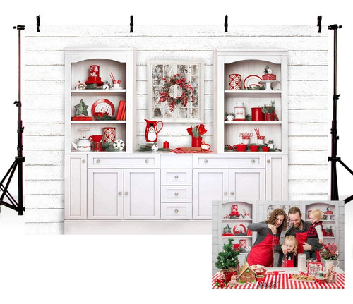 Fondo De Gabinete De Cocina Retro Rojo De Navidad Con Fondo 