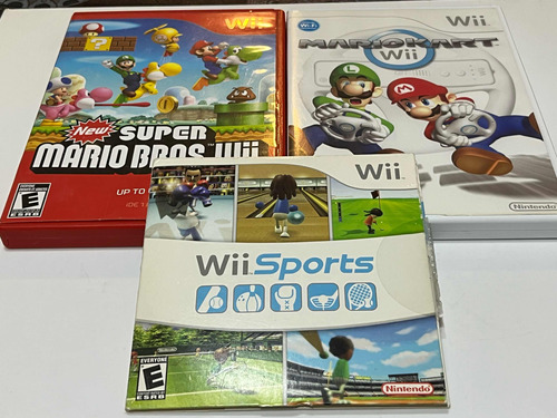 Wii Súper Mario + Mario Kart + Wii Sports Originales Lote