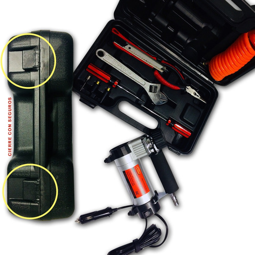 Imagen 1 de 8 de Mini Compresor Portatil 12v Aire Auto Kit Caja Herramientas