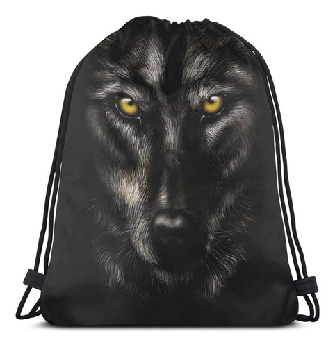 Mochila Yishow Con Cordón Y Diseño De Lobo Negro Para Viaje