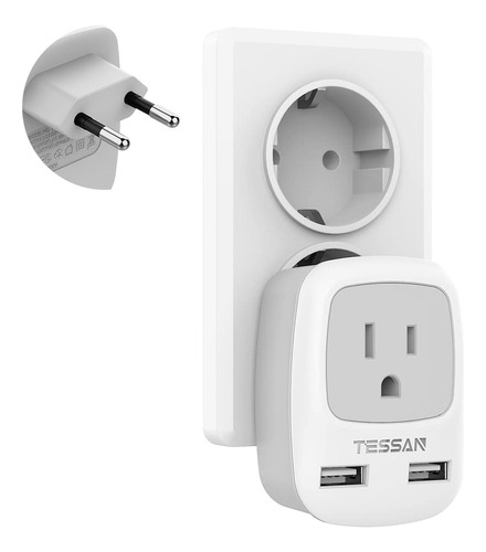 Adaptador De Corriente De Europa Con 2 Puertos Usb, Salida T