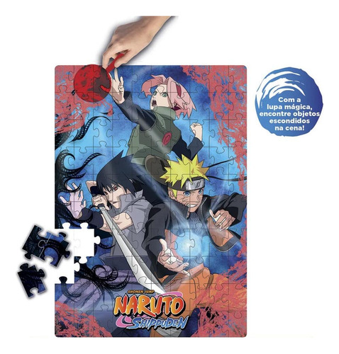 Puzzle Play 100 Peças E Lente Quebra Cabeça Naruto Shippuden
