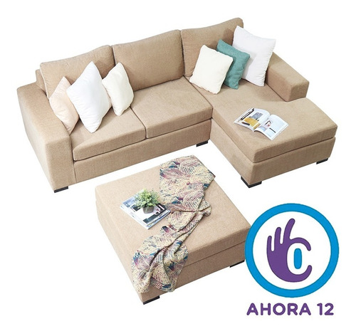 Sofa Sillon Esquinero + Puff Simil Cuero Premium 