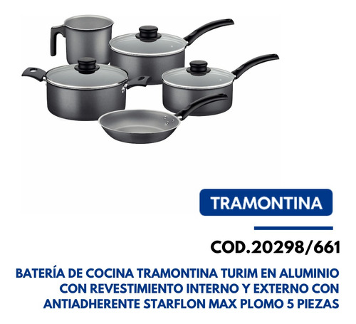 Juego De Ollas  De Cocina Tramontina Turim En Aluminio 5pzas