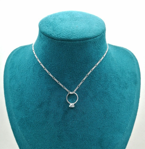 Collar Con Mini Anillo Compromiso Sencillo 15mm De Plata 925 Color Blanco