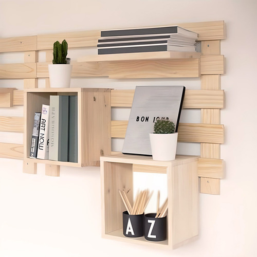 Imagen 3 de 6 de Cubo Estante Madera Flotante 30x30x20 X2 Unidades - Mp