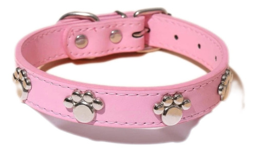 Collar Cuero Con Huellitas. Perro O Gato Color Rosa Liso Tamaño Del Collar S