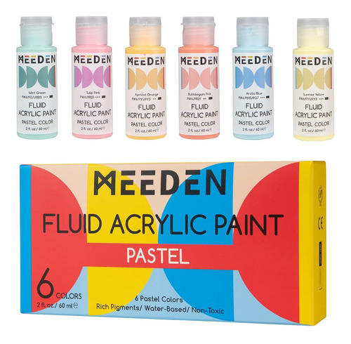 Meeden Juego Pintura Acrilica Liquida Pastel 6 Color 2 Onza