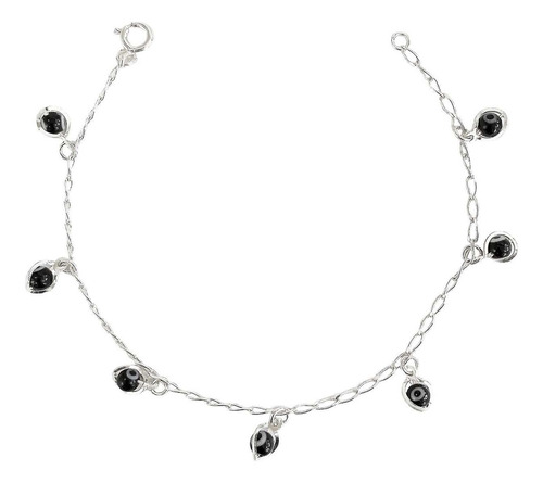 Pulsera Ojo Turco Suerte Colores Mujer Plata Ley 925 Color Negro Diámetro 6 Cm Largo 1 Cm