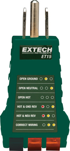 Extech Probador De Receptaculos Et15, Verde