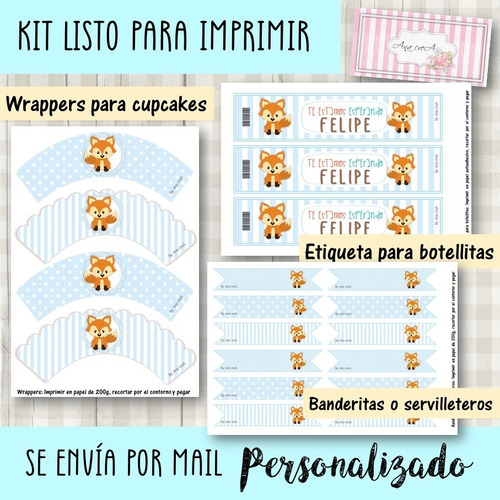 Kit Personalizado Imprimible Zorrito #8 Baby Shower Cumple