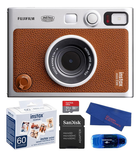 Cámara Fujifilm Instax Mini Evo Hybrid Brown Con 60 Película