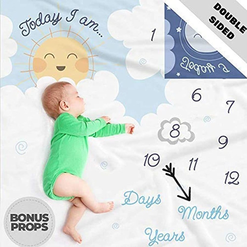 Double Sided Monthly Baby Milestone Blanket Month Blank...
