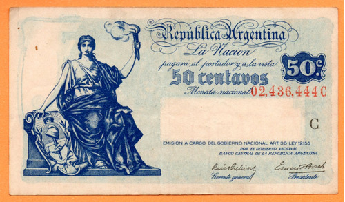 Billete 50 Centavos Del Progreso, Bottero 1801, Año 1942 Ex-