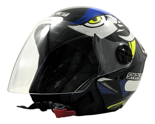 Capacete Ebf Spark Jet Dragon Preto E Azul Tam 58 Desenho Sergeant