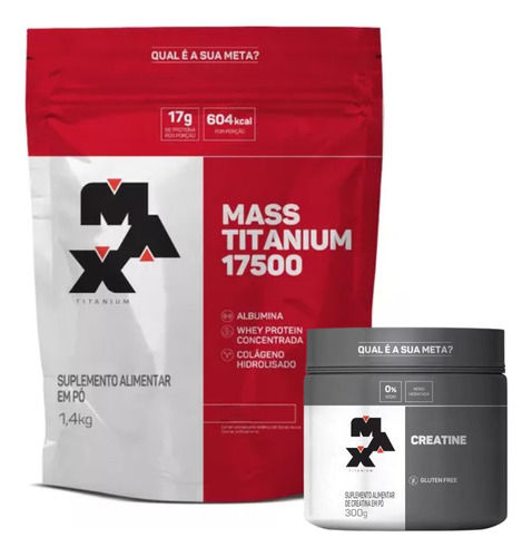Kit Mass Titanium 1,4kg + Creatina Pura 300g - Max Titanium Sabor Morango