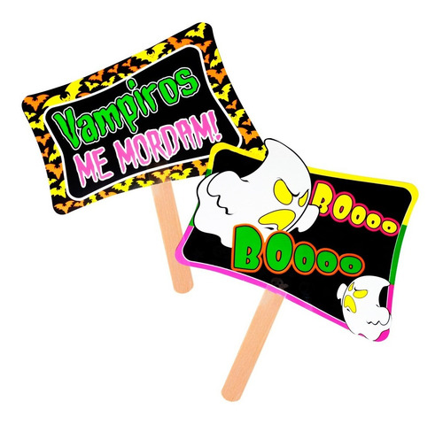 Imagem 5 de 6 de Placas Divertidas Halloween Neon - Kit 10 Unidades