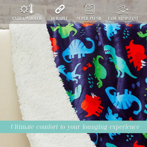 Manta Reversible Sherpa Azul Dinosaurio 127 X 152 Cm Ultrasu