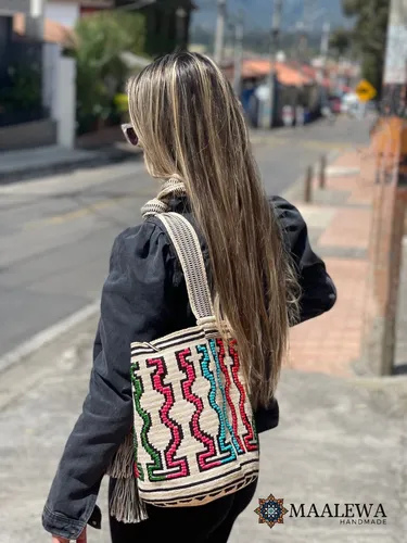 Mochila Wayuu Original Decorada Mostacilla Bordada Regalo