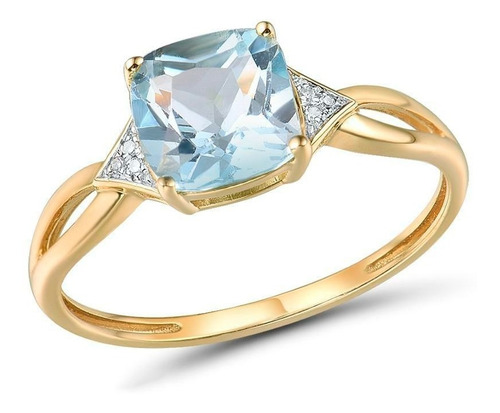 Anillo Oro Puro 14k Diamantes Topacio Azul Boda Regalo Dama