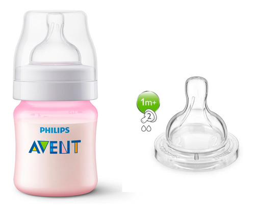 Set Mamadera Anticolicos Rosa 125ml + Tetina Scd809/24 Avent