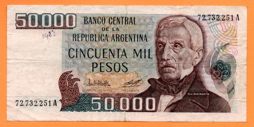 Billete 50000 Pesos Ley, Bottero 2498, Año 1980 Buen Estado