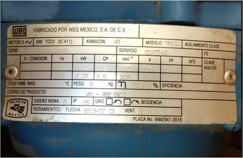 Motor Weg Mpa3j 0.5 Hp 220/440v